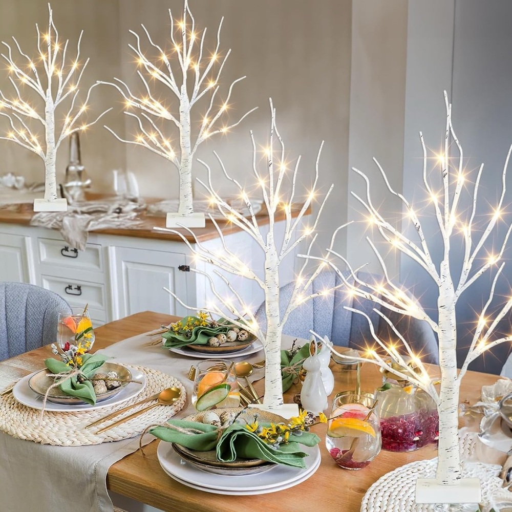 Elegant White LED Birch Tree Lights set of 4